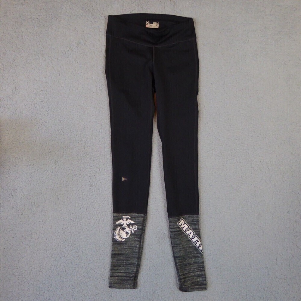 Under Armour Leggings Womens Small Black Marines Yoga Pants Compression HeatGear